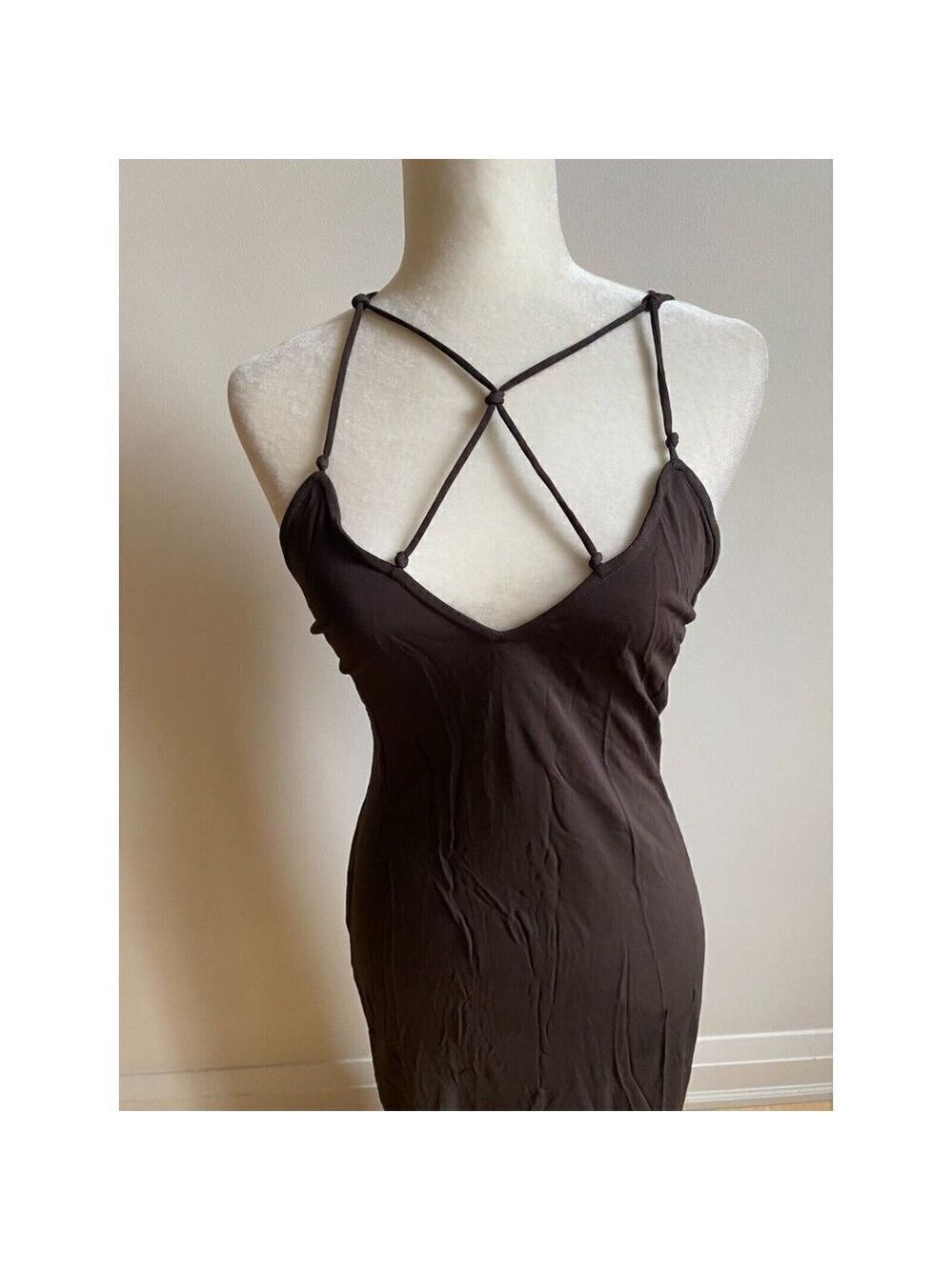 Frame BNWOT womens black delicate knot midi dress sz Medium side slit - Picture 3 of 9
